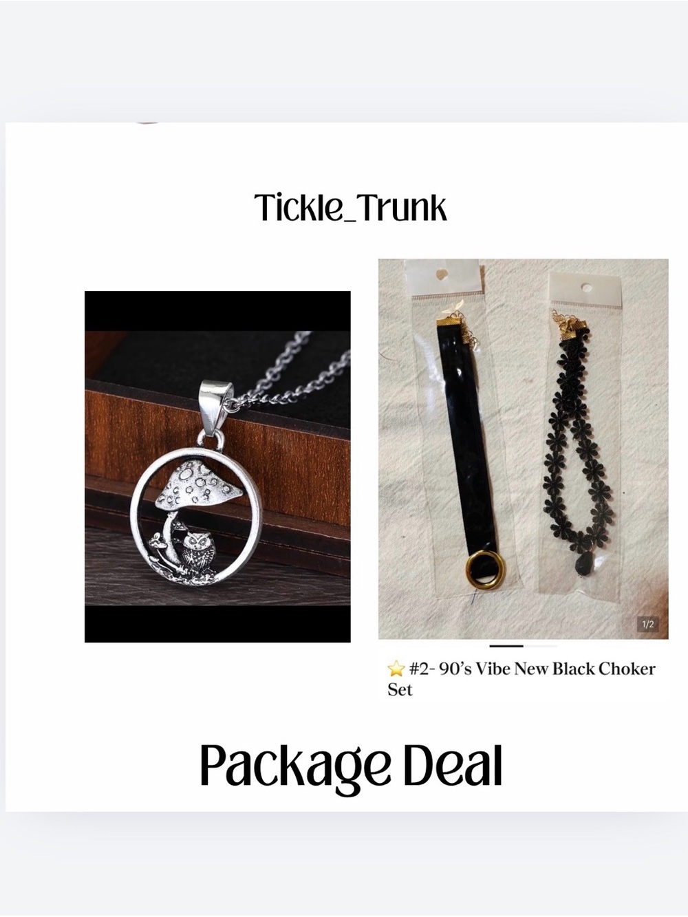 ⭐️ #2- 90’s Vibe New Black Choker Set & mushroom necklace